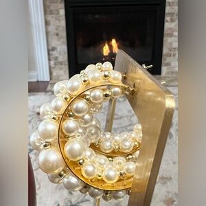 Vintage chunky giant gold tone hoops with clusters of multiple faux pearls